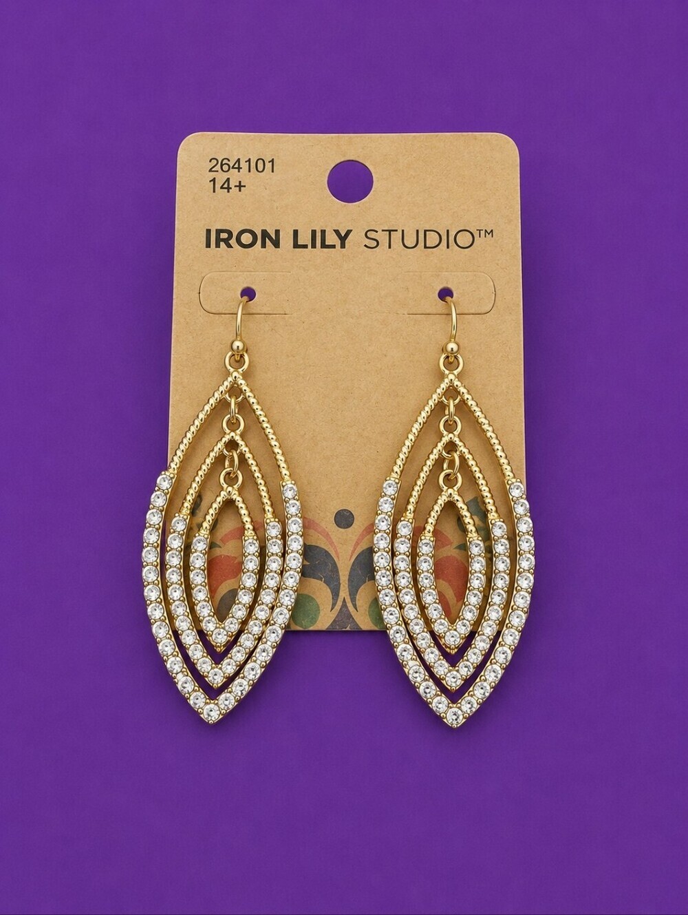 3/$30 IRON LILY STUDIO 2014 Rhinestone Holiday Marquis Dangle Hook Earrings